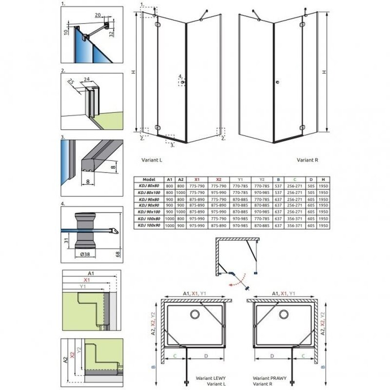 Set cabina dus patrata complet echipata Radaway Torrenta KDJ 80x80cm,